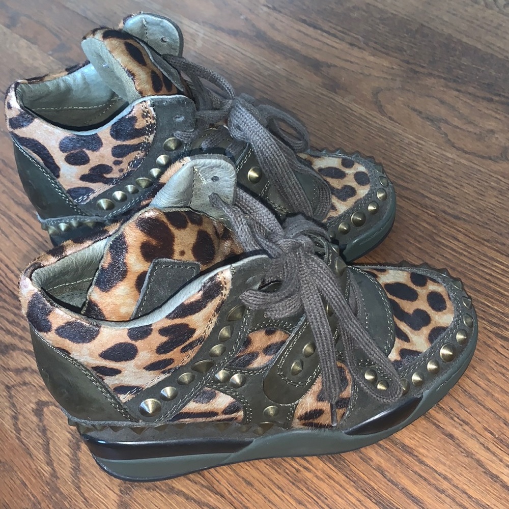 ASH leopard print studded platform sneakers